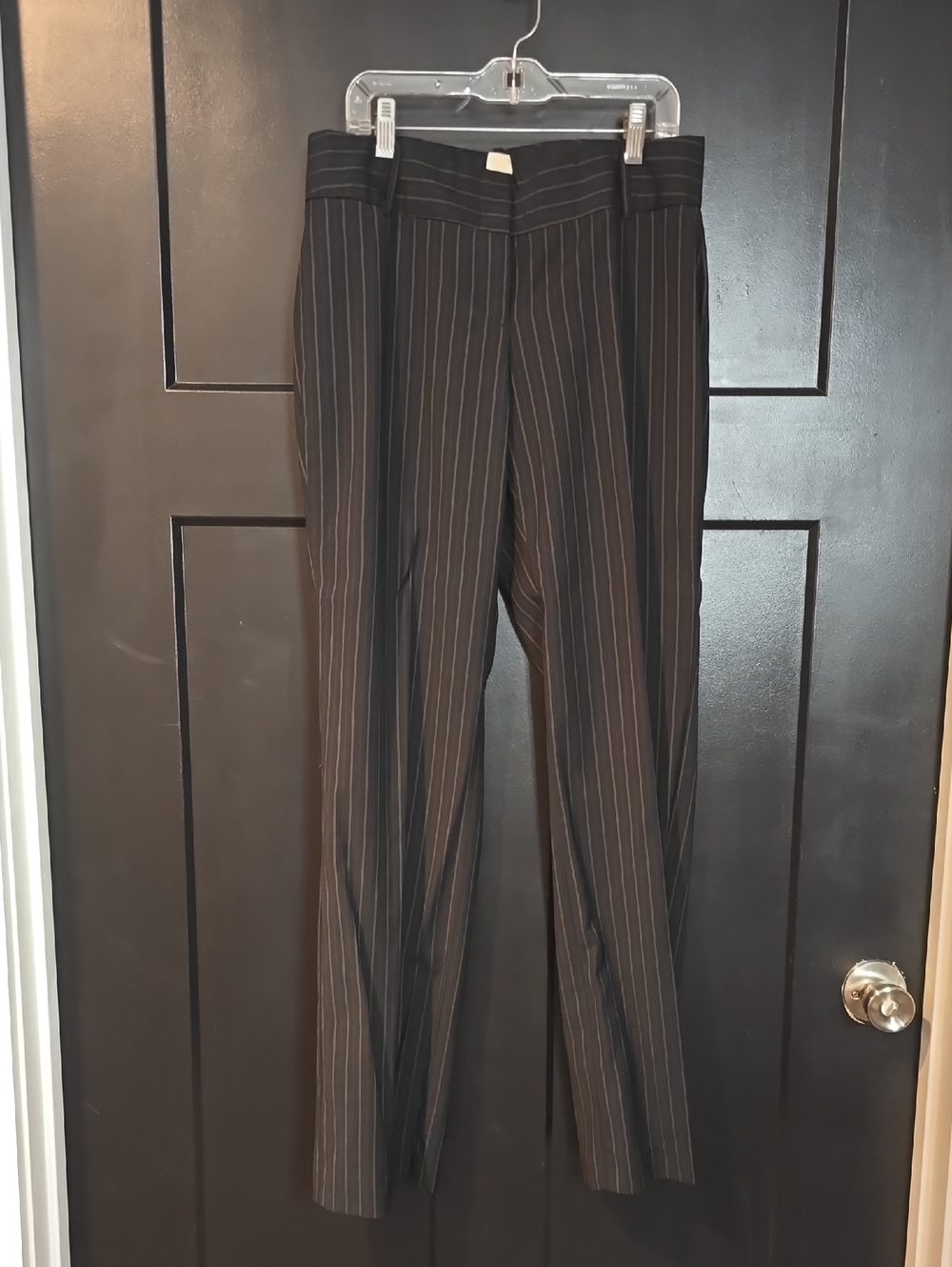 J. Crew Black Trousers with Banded Waist Tab, pinstripes, sz 4